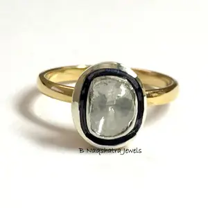 FLAT DIAMONDS POLKI Silver Ring ,Natural Rose Cut Diamond, Engagement Solitaire Ring, April Birthstone, Valentine gift .