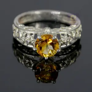 7 mm Round Cut Natural Brandy Citrine Gemstone Ring, 925 Sterling Silver Ring, Engagement / Wedding Ring, November Birthstone Citrine Ring