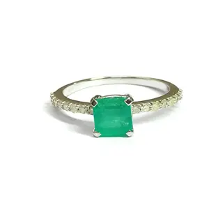 EMERALD DIAMOND RING /Natural Genuine Emerald and Diamond Ring/May Birthstone/Green Emerald/Emerald Jewelry/Promise ring for her