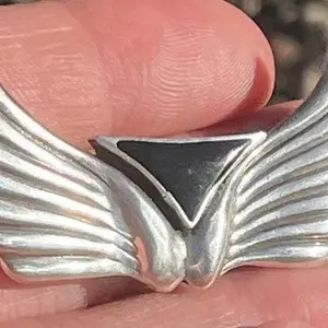 Winged Wonder—Deco-Modern 925 Sterling silver Brooch, Enamel Flying Yoni ,Feminine Jewelry , Promise Gift for her .