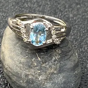 Aquamarine RING Studded with natural Diamonds,Sterling silver Ring, March Birthstone,Fine jewelry,valentine jewelry