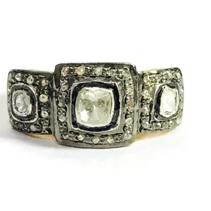 Natural ROSE CUT DIAMONDS, Antique Victorian Ring, sterling silver ,Pave Diamonds ,Cocktail Ring,Valentine Gift.