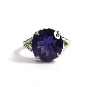 AAA QUALITY AMETHYST ,Sterling Silver Ring,February Birthstone , Purple Gemstone ,Round Gemstone , Simple Solitaire Ring .....