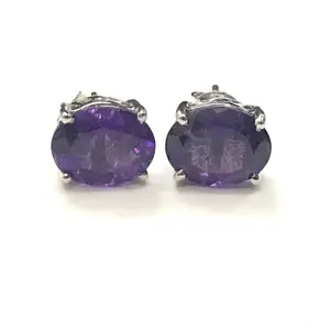 Amethyst 7*9 mm oval shaped ear studs ,925 sterling silver, Amethyst February birthstone ,purple stones,Gift for her.