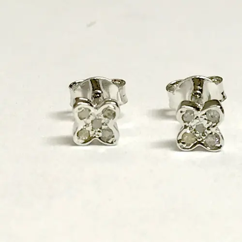 TINY NATURAL DIAMONDS Stud Earrings , 925 Sterling Silver Earrings , Floral pattern Design , Gift for Christmas