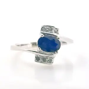 Sterling Silver BLUE SAPPHIRE DIAMOND Ring with  single cut Diamonds ,Birthstone Ring, Blue Birthstone, September Birthstone,