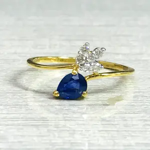 BLUE SAPPHIRE WEDDING Band,Anniversary -Engagement Ring, Artdeco Jewelry, Promise Gift For Her,14k Gold .