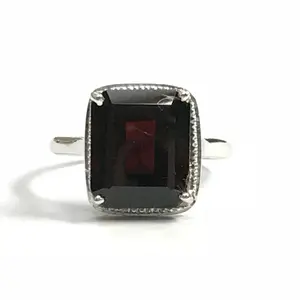 NATURAL GARNET SILVER Ring ,January birthstone rings, Red garnet ring, Octagon shape ,Genuine Garnet Solitaire Unisex Promise Ring