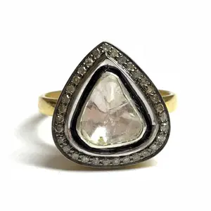 Natural ROSE CUT DIAMONDS  antique silver ring,queen style ring ,Hand forged jewelry,vintage Design jewelry
