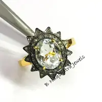 AQUA DIAMONDS ANTIQUE ring in 925 sterling silver , star shape pave setting diamond , wedding ring , Aquamarine gemstone , gift for her..... AQUA DIAMONDS ANTIQUE ring in 925 sterling silver , star shape pave setting diamond , wedding ring , Aquamarine gemstone , gift for her.....