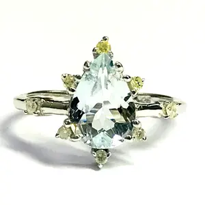 AQUAMARINE DIAMOND ENGAGEMENT Ring , Pear Shape Natural Aquamarine ,March Birthstone,Promise Ring for Her