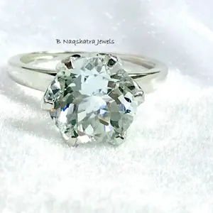 AQUAMARINE SOLITAIRE 925 Silver Ring ,Round Shape , Blue Gemstone , March Birthstone , Wedding Gift , Promise Ring For Her...
