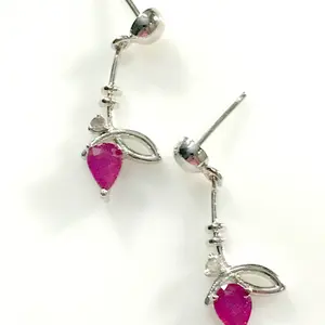 RUBY DIAMOND EARRINGS ,ruby dangle earrings, ruby pear shape gemstone ,Ruby drop earrings ,gift for her, July birthstone
