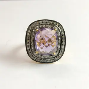 AMETHYST CUSHION COCKTAIL Ring,Diamonds cluster,February birthstone,Art Deco Ring ,Victorian Ring , Women Jewelry