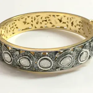 SLICE DIAMONDS BANGLE -bezel set Diamond Bangle-925 Sterling Silver ,Rose Cut Diamonds,Vintage wedding Gift, Gift for Her....