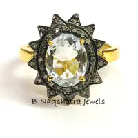 AQUA DIAMONDS ANTIQUE ring in 925 sterling silver , star shape pave setting diamond , wedding ring , Aquamarine gemstone , gift for her..... AQUA DIAMONDS ANTIQUE ring in 925 sterling silver , star shape pave setting diamond , wedding ring , Aquamarine gemstone , gift for her.....