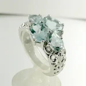 AQUAMARINE RINGS , March birthstone , engagement ring for her , seawater ring,natural aquamarine