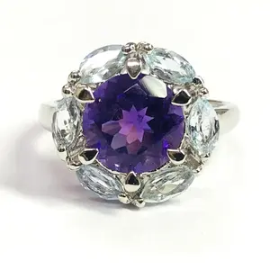 AMETHYST BLUE TOPAZ Ring,Round and Marquise shape,Promise Ring For Her,Multi-stone Ring,Christmas Gift