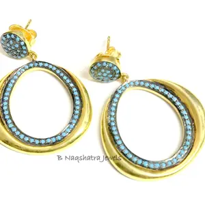 TURQUOISE Chandelier EARRINGS-925 sterling silver-Dangle Earrings,Vermail Plating-Fifth Chakra-Throat/VISHUDDI