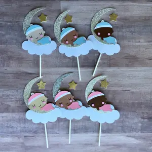 Twinkle twinkle little star baby shower toppers, 6 moon baby cake topper, Baby Shower cake topper, twinkle twinkle little decorations, Cupca