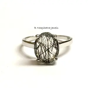 BLACK RUTILE QUARTZ 925 Sterling Silver Ring , Rutile Ring , Quartz Jewelry , Unisex Ring , Best valentine Gift , Gemini & Taurus Gemstone