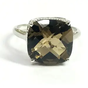 SMOKY TOPAZ Sterling Silver Ring,Checkers Cut Smoky Topaz, November birthstone ,Ring for Him or Her , National Gem of Scotland..