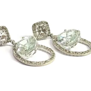 AQUAMARINE WHITE TOPAZ Earrings ,March birthstone ,Dangle earrings ,seawater earring,Natural Aquamarine, Sky Blue Drop Earrings ..