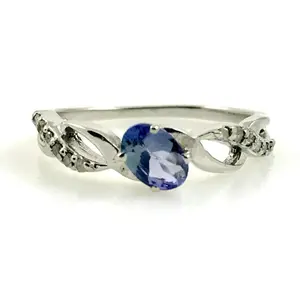 Tanzanite Diamond Engagement Rings, 0.7ct Blue Tanzanite ring,half eternity Band,Oval Cut ,Promise ring for her