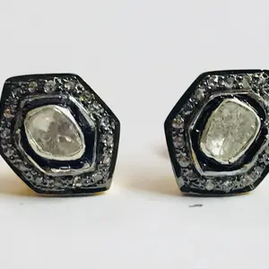 HANDMADE DIAMONDS STUD Earrings , Polkis studs, rose cut diamonds tops,Christmas Gift,Antique Earrings