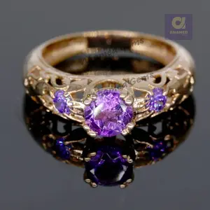 6 mm Natural Purple Amethyst Gemstone Ring, 925 Sterling Silver Ring, Engagement / Wedding Ring, February Birthstone Amethyst Promise Ring