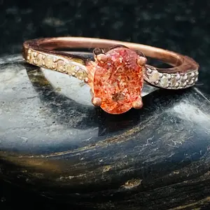 SUNSTONE DIAMOND Rose Gold Ring ,Plagioclase Feldspar gemstone, Engagement ring ,Rose Gold promise ring.