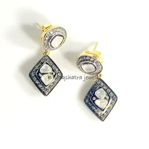 100% NATURAL DIAMONDS EARRINGS in sterling silver 925, diamond dangle earrings , chandeliers , party wear for women, diamond antique earring