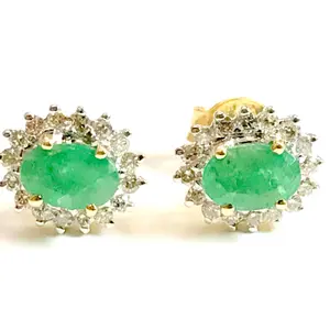 EMERALD DIAMOND push back Earrings,Diamond Cluster,Emerald Gemstone,May Birthstone ,Gift for Her