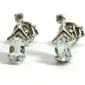 TINY AQUAMARINE DIAMONDS Stud earrings , March birthstone ,Natural Diamonds,,seawater earring,natural aquamarine, Gift for loved ones ..