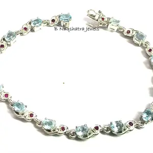 7.5 inches BLUE TOPAZ RUBY Bracelets , 925 sterling silver ,Aquamarine color ,Christmas gift ,Wedding Collection,Women Bracelets .