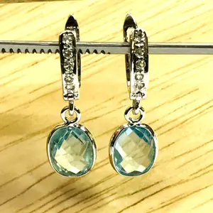 BLUE TOPAZ DANGLE Earrings,Briollete Cut,Cushion shape,Drop Earrings,Russian Lock,December birthstone,Valentine's Love Gift