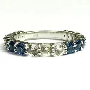 BLUE SAPPHIRES WHITE Topaz , Eternity Band ,Sapphires & Topaz Engagement ring ,Blue Birthstone,September Birthstone