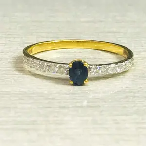 BLUE SAPPHIRE PROMISE Ring,Engagement Ring, Artdeco Jewelry, Birthday Gift For Her,14k Gold .