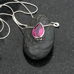 Beautiful Pink Tourmaline Silver Pendant-Chain,Dark Pink Gemstone ,October Birthstone,Handmade Pendant Necklace-Jewelry Trends