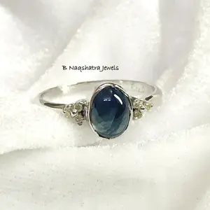 BLUE SAPPHIRE CABOCHON Ring ,Sterling Silver,September Birthstone, Neelam Throat Chakra, Promise Ring.