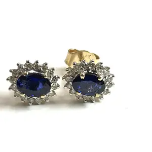 Royal Blue sapphire stud earrings, Cluster Earrings, Blue Bridal Earrings, statement earrings, oval cut ,Vintage Design.