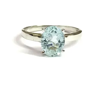 AQUAMARINE OVAL RINGS , Sterling Silver ,March birthstone , Solitaire Ring ,seawater ring,Natural aquamarine , sky blue ring, valentine gift
