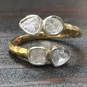 ROSECUT DIAMONDS Ring,925 Sterling silver,By Pass Engagement Ring,Promise Gift For Her,Slice Diamond Ring,Victorian Jewelry style