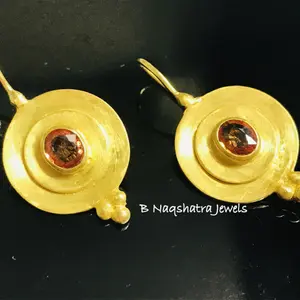 Orange Sapphire Hoop EARRINGS -Sterling silverDangle Earrings ,Vermeil Gold Earring ,Wedding Gift, Bridal Shower Gift