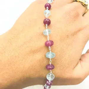 AQUAMARINE RUBY Beads Bracelets , March N July Birthstone , Wedding Gift for her ,Natural Faceted Beads ,Fine jewelry