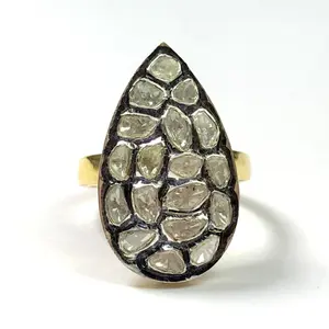 ROSE CUT DIAMONDS , 925 Sterling silver Ring , April birthstone , Diamonds Cluster , Tear Drop Shape Ring ,Lovely Gift For Loved Ones