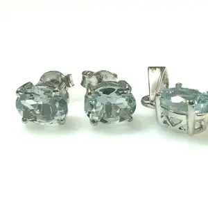 AQUAMARINE PENDENT SETS,March birthstone ,Natural Aquamarine Earrings.