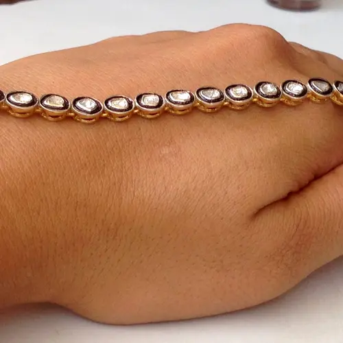 Natural ROSE CUT DIAMOND bracelets, 7.50" length silver diamonds bracelet, Diamond jewelry