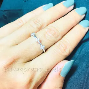 DIAMOND WEDDING BAND ,14k white gold, Engagement Ring,Promise Gift for her,Dainty Feminine ring.