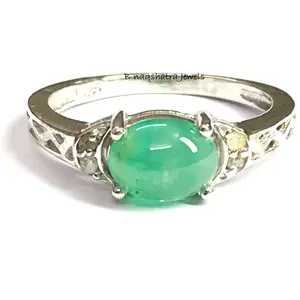 CABOCHON EMERALD RING, May birthstone ,Emerald Diamond Engagement ring, oval emerald ring, Green Gemstone  ,Women jewelry